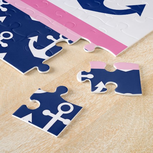 Cute Nautical Pink Whale and Anchors Pattern Legpuzzel (Zijkant)