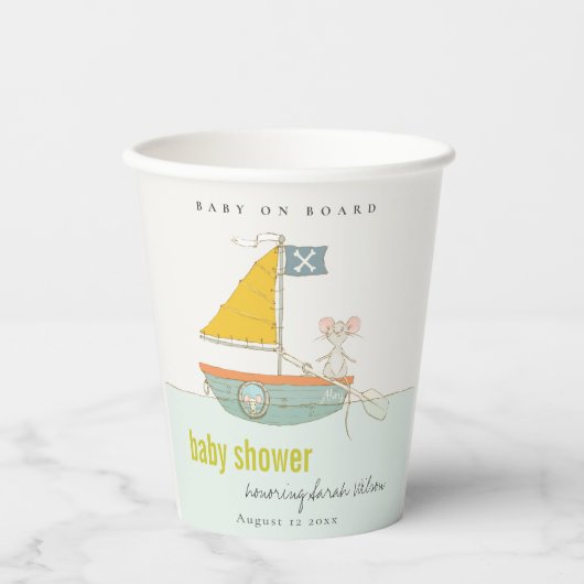 Cute Nautical Pirate Mouse Sailboat Baby shower Papieren Bekers (Voorkant)