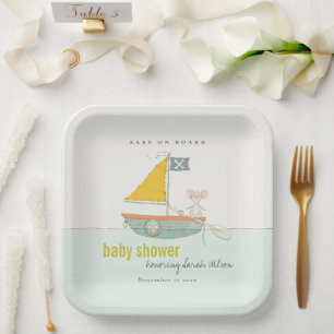 Cute Nautical Pirate Mouse Sailboat Baby shower Papieren Bordje