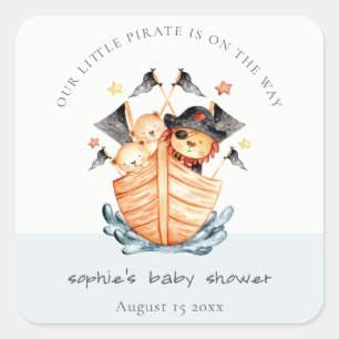 Cute Nautical Pirate Ship Lion Cub Baby shower Vierkante Sticker