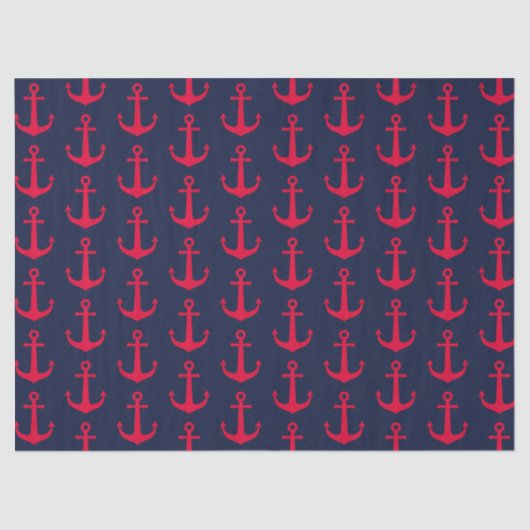 Cute Nautical Red Anchors Navy Blue Tissuepapier (Voorkant)