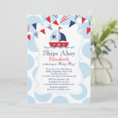 Cute Nautical Sailboat Boys Baby shower Invitation (Debout devant)