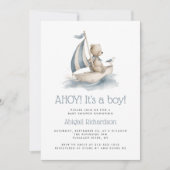 Cute Nautical Teddy Bear QR Code Boy Baby Shower Kaart (Voorkant)