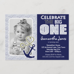 Cute Nautical Theme First Birthday Party Blue Kaart
