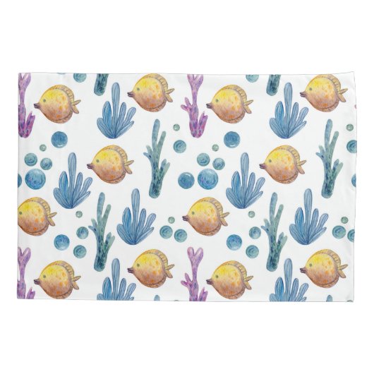 Cute Nautical Tropical Fish Zee Ocean Pattern Kussensloop (Achterkant)