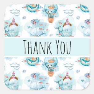 Cute Nautical Waterverf Pattern Hartelijk dank Vierkante Sticker