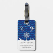 Cute Nautical Waves Pattern Bagagelabel (Achterkant verticaal)