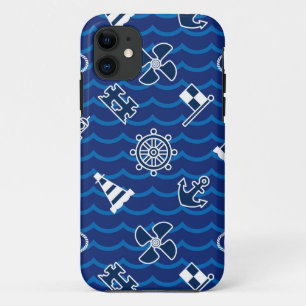 Cute Nautical Waves Pattern iPhone 11 Hoesje