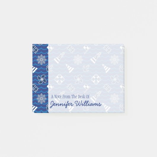 Cute Nautical Waves Pattern | Jouw namen toevoegen Post-it® Notes (Voorkant)