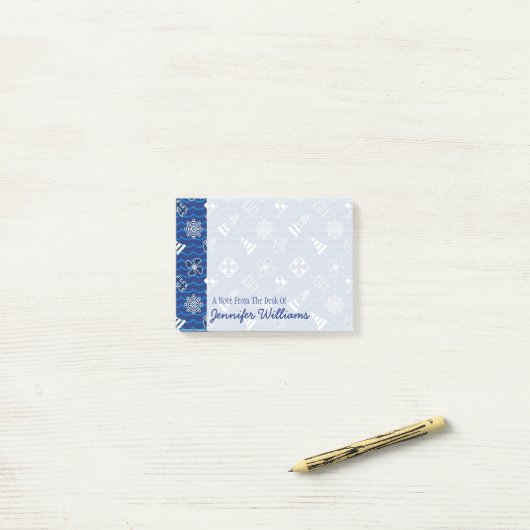 Cute Nautical Waves Pattern | Jouw namen toevoegen Post-it® Notes (Op bureau)