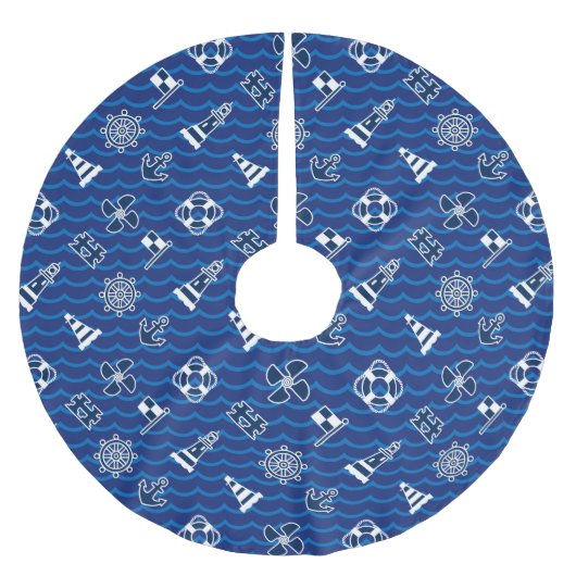 Cute Nautical Waves Pattern Kerstboom Rok (Voorkant)