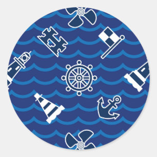 Cute Nautical Waves Pattern Ronde Sticker