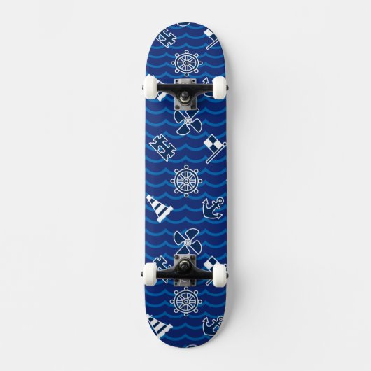 Cute Nautical Waves Pattern Skateboard (Voorkant)