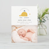 Cute Nautical Whale Heart Photo Faire-part de nais (Debout devant)