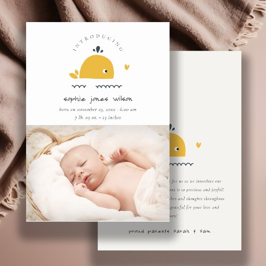 Cute Nautical Whale Heart Photo Faire-part de nais