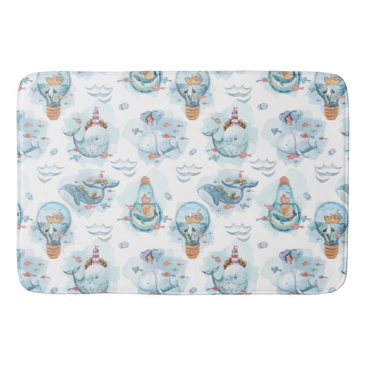 Cute Nautical Whales Waterverf Pattern Badmat (Voorkant)