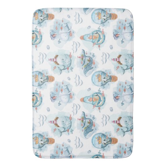 Cute Nautical Whales Waterverf Pattern Badmat (Voorkant Verticaal)