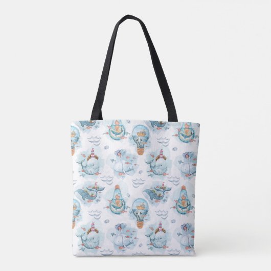 Cute Nautical Whales Waterverf Pattern Draagtas (Achterkant)
