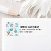 Cute Nautical Whales Waterverf Pattern Etiket (Insitu)