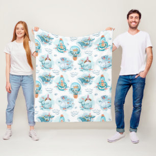 Cute Nautical Whales Waterverf Pattern Fleece Deken
