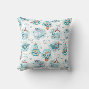 Cute Nautical Whales Waterverf Pattern Kussen