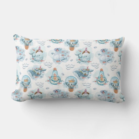 Cute Nautical Whales Waterverf Pattern Kussen (Voorkant)