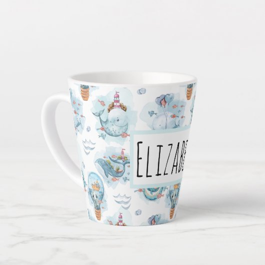 Cute Nautical Whales Waterverf Pattern Latte Mok (Linkerhoek)