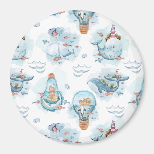 Cute Nautical Whales Waterverf Pattern Magneet (Voorkant)