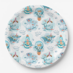Cute Nautical Whales Waterverf Pattern Papieren Bordje