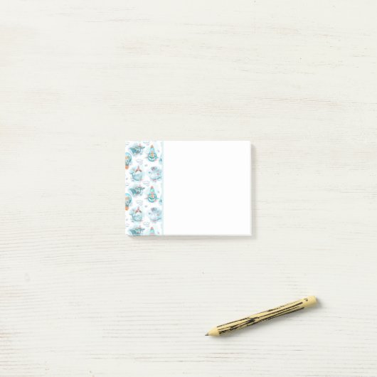 Cute Nautical Whales Waterverf Pattern Post-it® Notes (Op bureau)