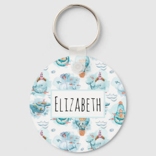Cute Nautical Whales Waterverf Pattern Sleutelhanger