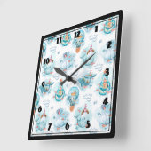 Cute Nautical Whales Waterverf Pattern Vierkante Klok (Hoek)