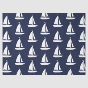 Cute Nautical White Sailships Navy Blue Tissuepapier