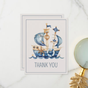 Cute Nautilus Blauw Waterverf Schip Baby Shower Bedankkaart