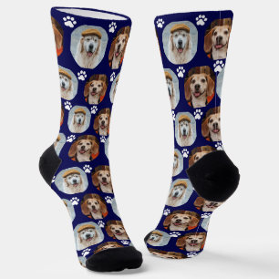 Cute Navy Blue 2 Pet 2 Foto Paw Print Sokken
