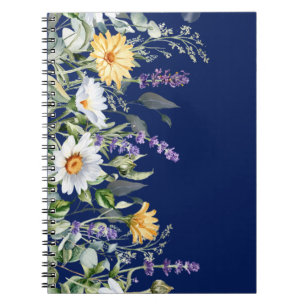 Cute Navy Blue Boho Carnet Fleur sauvage Journal