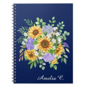 Cute Navy Blue Boho Wildflowers Notebook Journal (Devant)