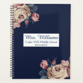 Cute Navy Blue Floral Personalized Teacher Planner (Voorkant)