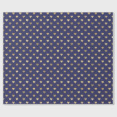 Cute Navy Blue Gold Hearts Pattern  Cadeaupapier (Vlak)