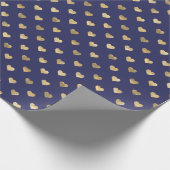 Cute Navy Blue Gold Hearts Pattern  Cadeaupapier (Hoek)