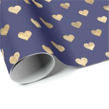 Cute Navy Blue Gold Hearts Pattern 