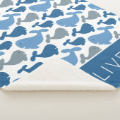 Cute Navy Blue Gray Whale Personalized Boy Sherpa Deken (3/4)