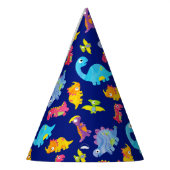 Cute Navy Blue Pattern Dinosaur Birthday Feesthoedjes (Links)