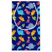 Cute Navy Blue Pattern Dinosaur Birthday Klein Cadeauzakje (Achterkant)