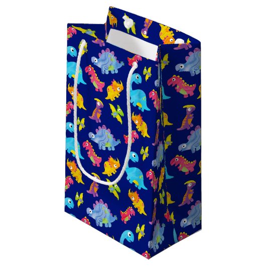 Cute Navy Blue Pattern Dinosaur Birthday Klein Cadeauzakje (Voorkant Gekanteld)
