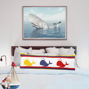 Cute Navy Blue Red Yellow WHALE Striped Lichaamskussen