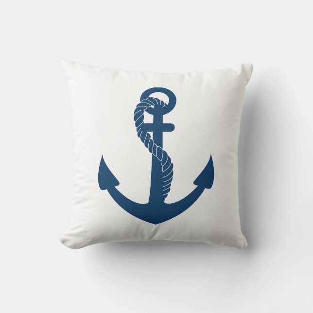 Cute Navy Blue White Anchor Nautical Kussen (Voorkant)
