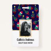 Cute Navy Decorated Cactus Tree Kerstlampjes Badge (Voorkant)