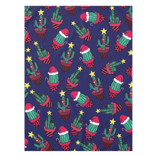 Cute Navy Decorated Cactus Tree Kerstlampjes Tafelkleed (Voorkant)