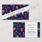 Cute Navy Decorated Cactus Tree Kerstlampjes Visitekaartje (Voorkant / Achterkant)